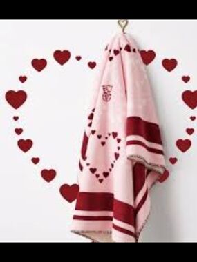 PINK Victoria's Secret Pink and Red Heart Throw Blanket